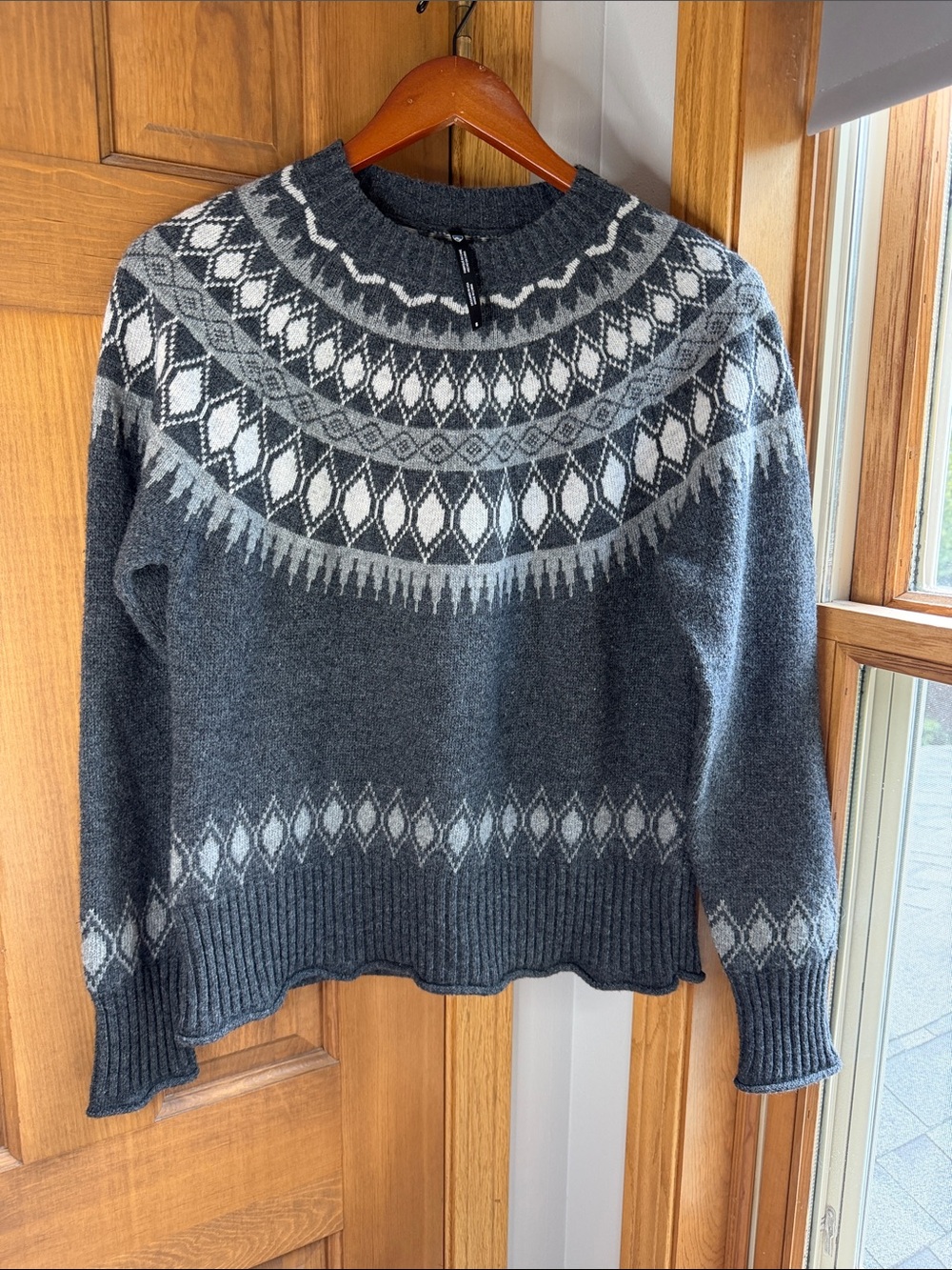 Kuhl Wunderland Merino Wool Blend Fair Isle Pullover Sweater Charcoal Grey Sz S